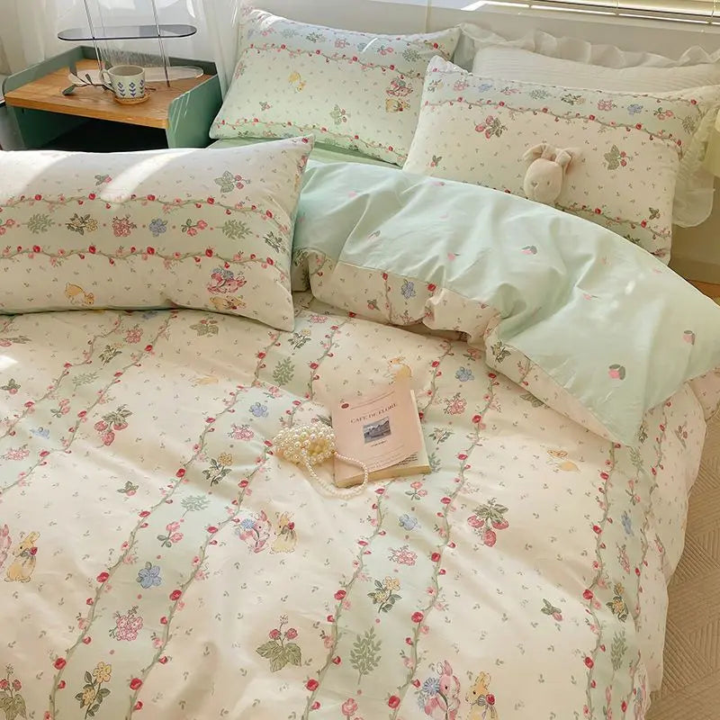 Cute Bedding Set Soft Ins Single Double Size Duvet Cover Flat Sheet Pillowcase Girls Home Totel Bed Linens