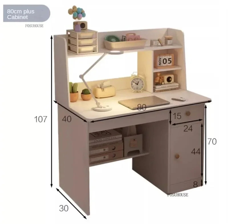 Girl Pink Bookshelf and Bookcase Integrated Study Desk with Storage Gaming Table Modern Office Furniture