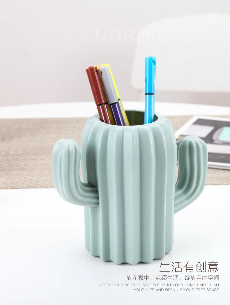 Creative Student Pen Holder Stationery Desktop Cactus Desk Multifunction Storage Box PE Pen Container Brush Pot Office Supplies