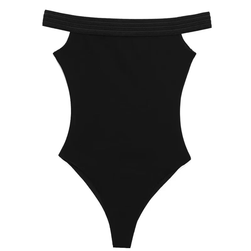 Women Black Bodysuit Off Shoulder Slimming Sexy Tops Elegant Spandex Corset Bodycon Bodys Sleeveless Thong Bodysuit