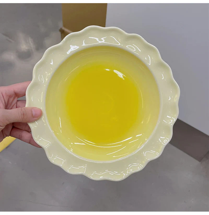 French Style Ceramic Plate Gradient Floral Shape Porcelain Dinnerware