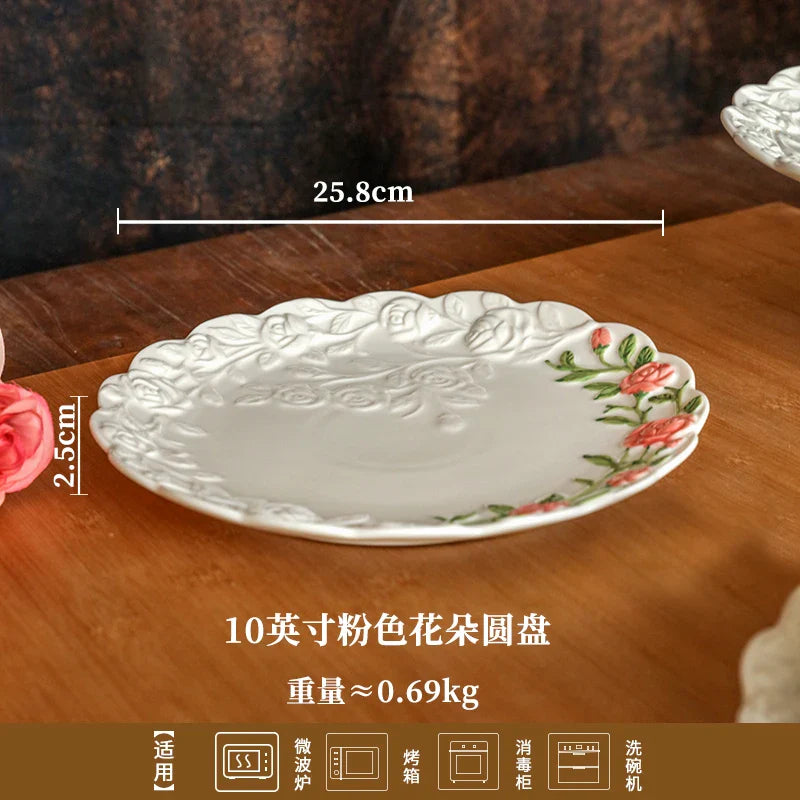 Rose Ceramic Afternoon Tea Cake Dessert Plate