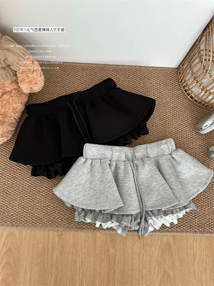 Women Preppy Elastic Waist Mini Skirt 2000s Coquette Design Shorts