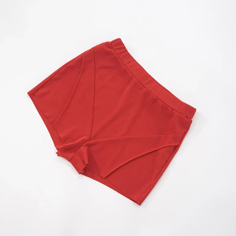 Casual Women 2 Piece Set Stretch Double Zip Tank Tops+Shorts Matching Patchwork Simple Basic Streetwear