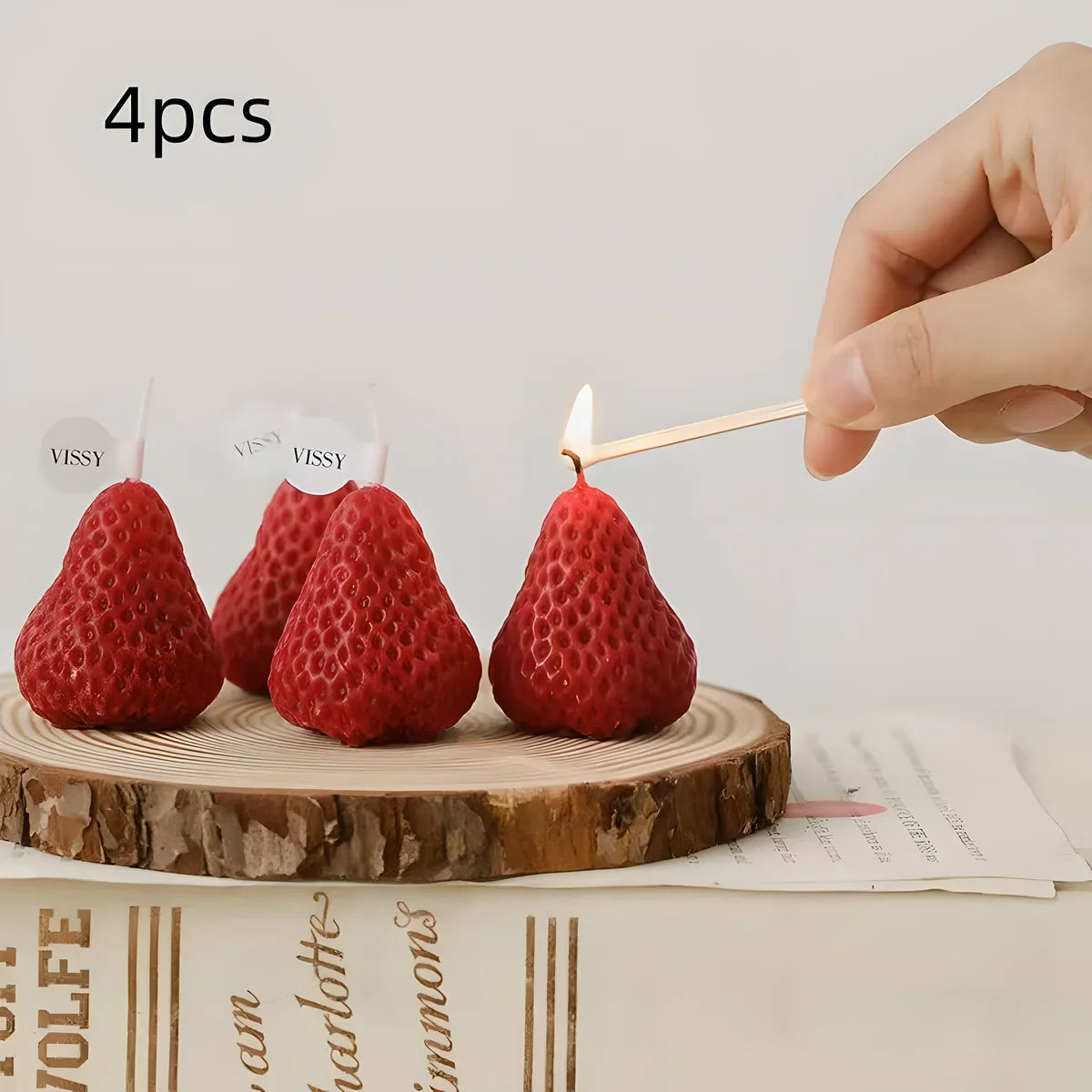 Strawberry-Shaped Miniature Scented Candles Realistic Fruit-Scented Aromatherapy Candles Perfect as a Trendy Photo Prop 4pcs