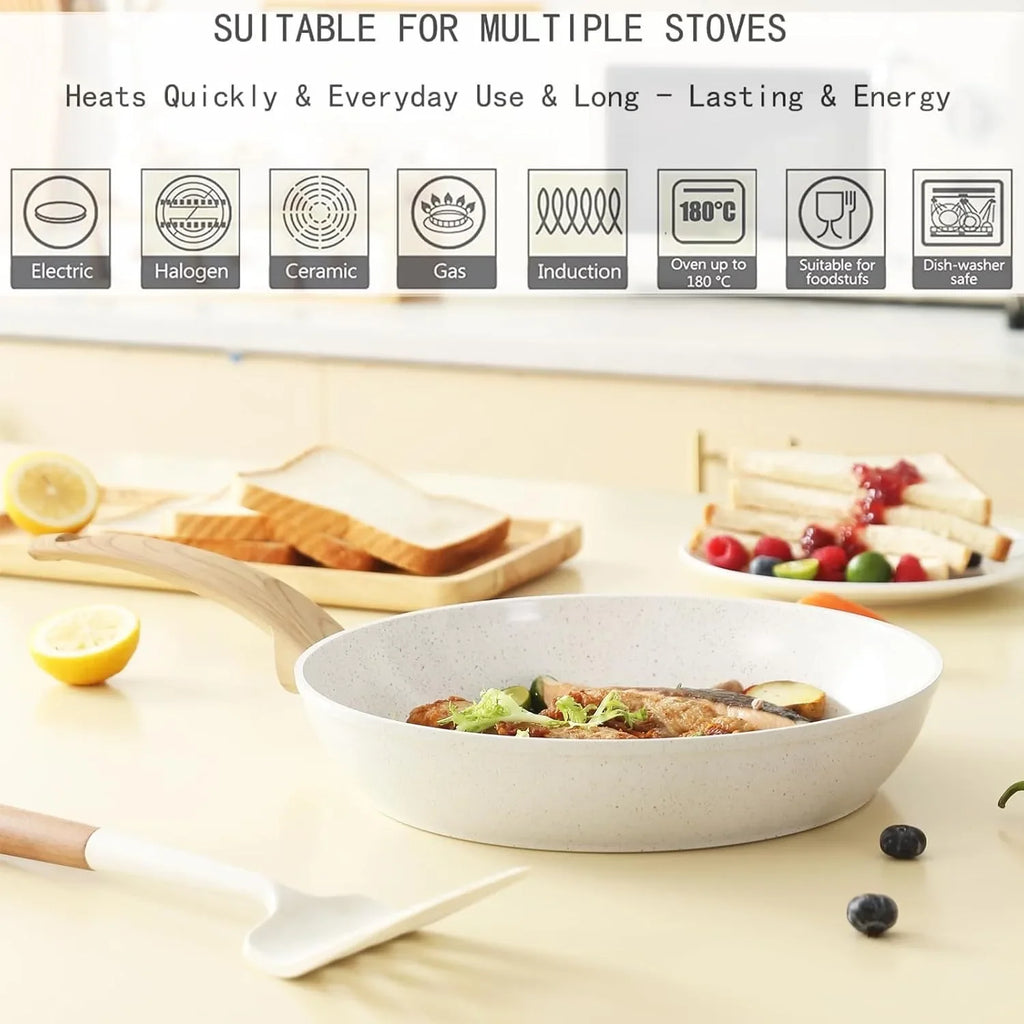 Pink Pots and Pans Set Non Stick, Ceramic Cookware Set with Granite Pattern Kitchen Cooking Sets Induction Pot and Pan w/Frying