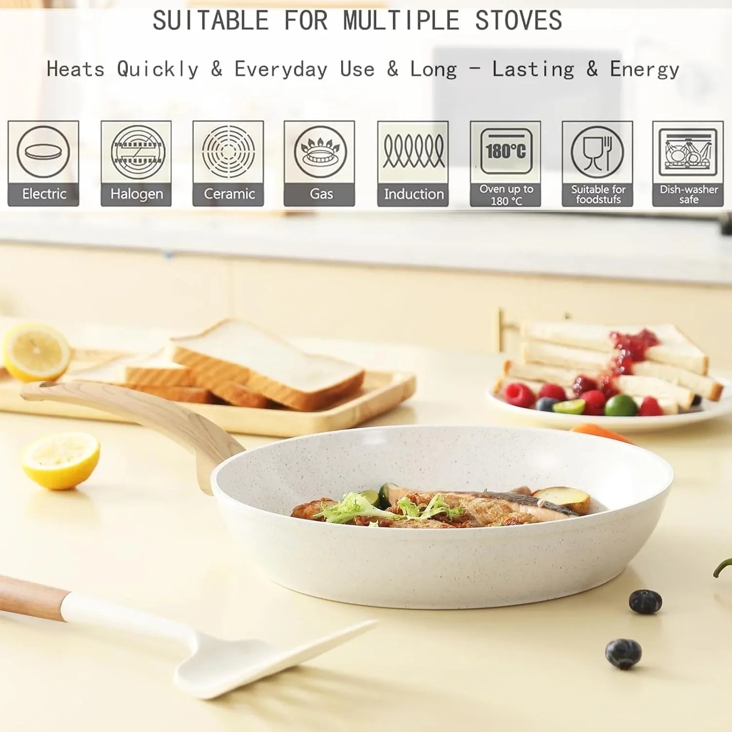 Pink Pots and Pans Set Non Stick, Ceramic Cookware Set with Granite Pattern Kitchen Cooking Sets Induction Pot and Pan w/Frying