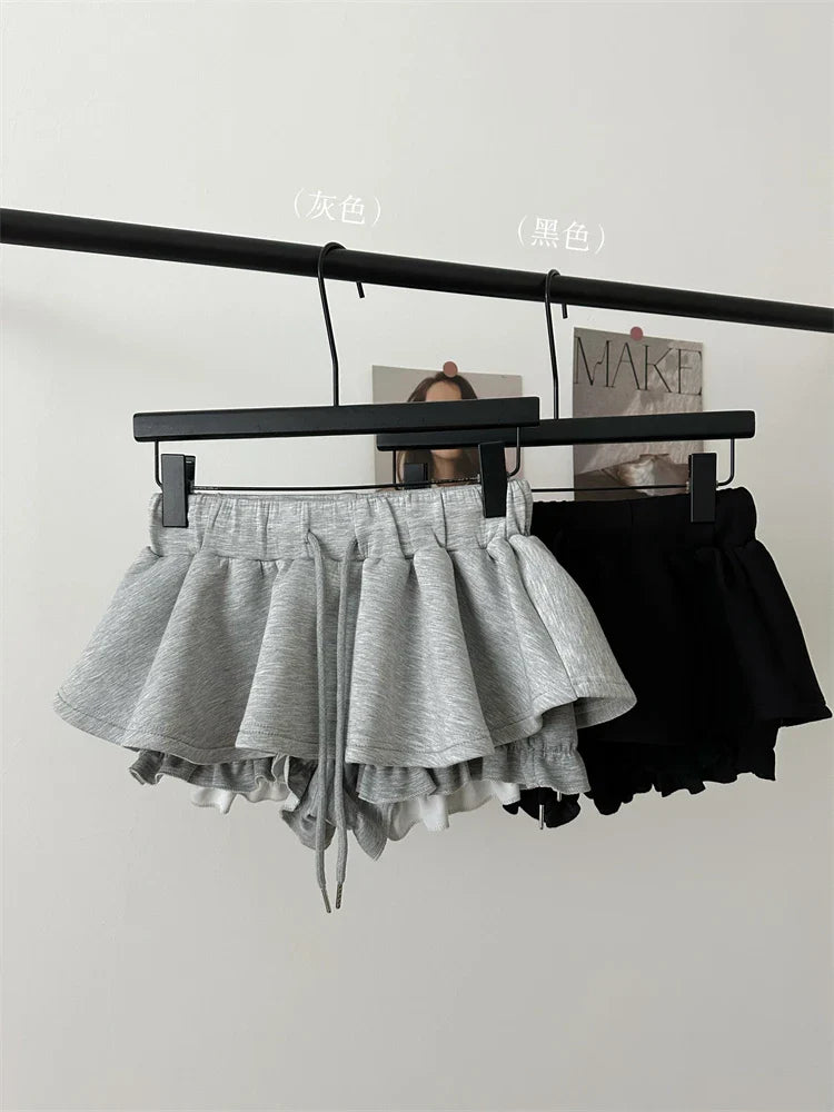 Women Preppy Elastic Waist Mini Skirt 2000s Coquette Design Shorts