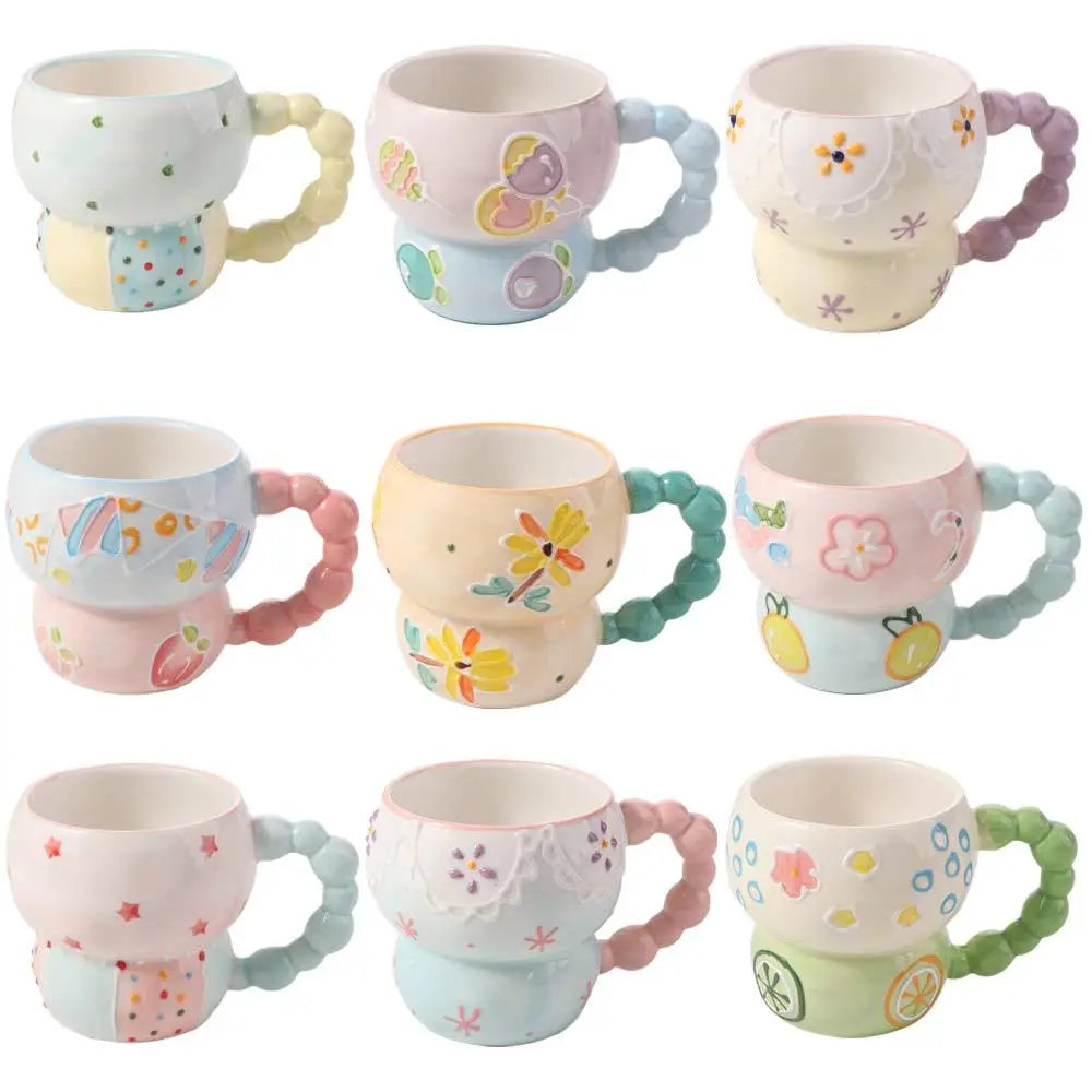Cute Ceramic Breakfast Cup Hand Painted Large Capacity Floral Pattern Cup