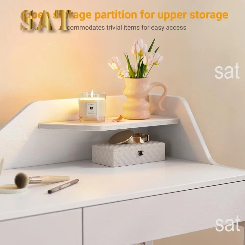 Vanity Desk with 2 Drawers, 40 Inch Computer Home Office Desk, Modern Makeup Dressing Desk, Study Work Table