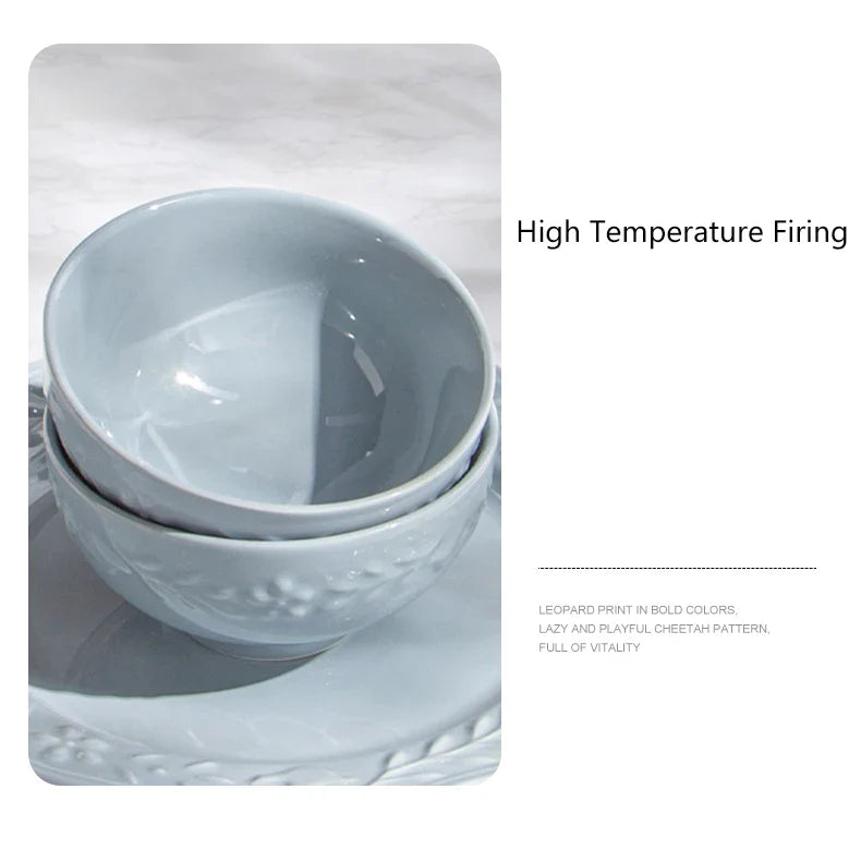 Glossy Solid Ceramic Serving Plate Floral Print Cute Bowl Versatile Dishes Simple Kitchen Tablewares