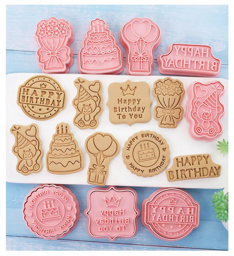 Cookie Cutters Plastic 3D Cute Cartoon Pressable Biscuit Mold Cookie Stamp Kitchen Baking Pastry Bakeware 8 Pcs/set