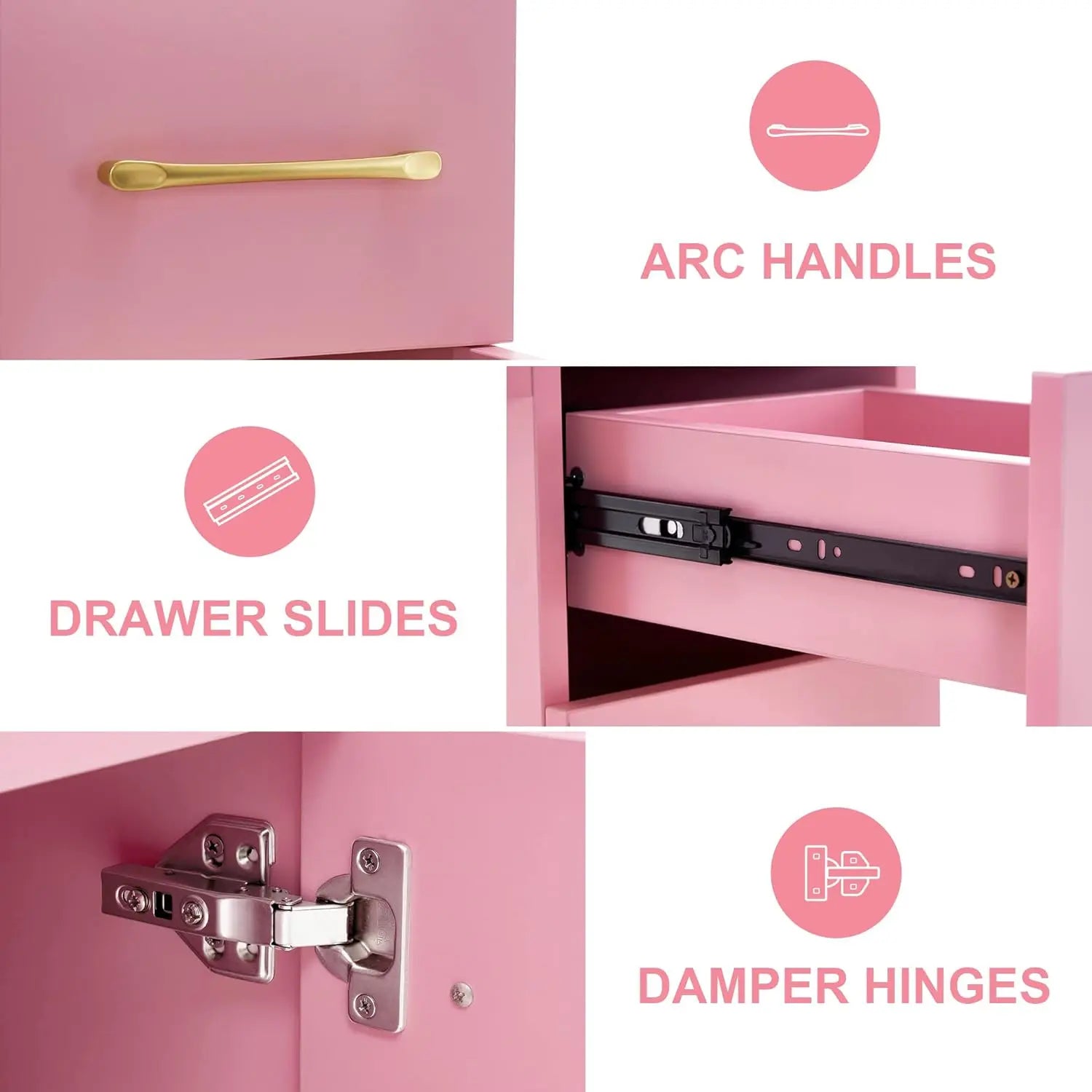 Pink Manicure Table with Drawers, Acetone Resistant Nail Desk, Spa Salon Storage Equipment