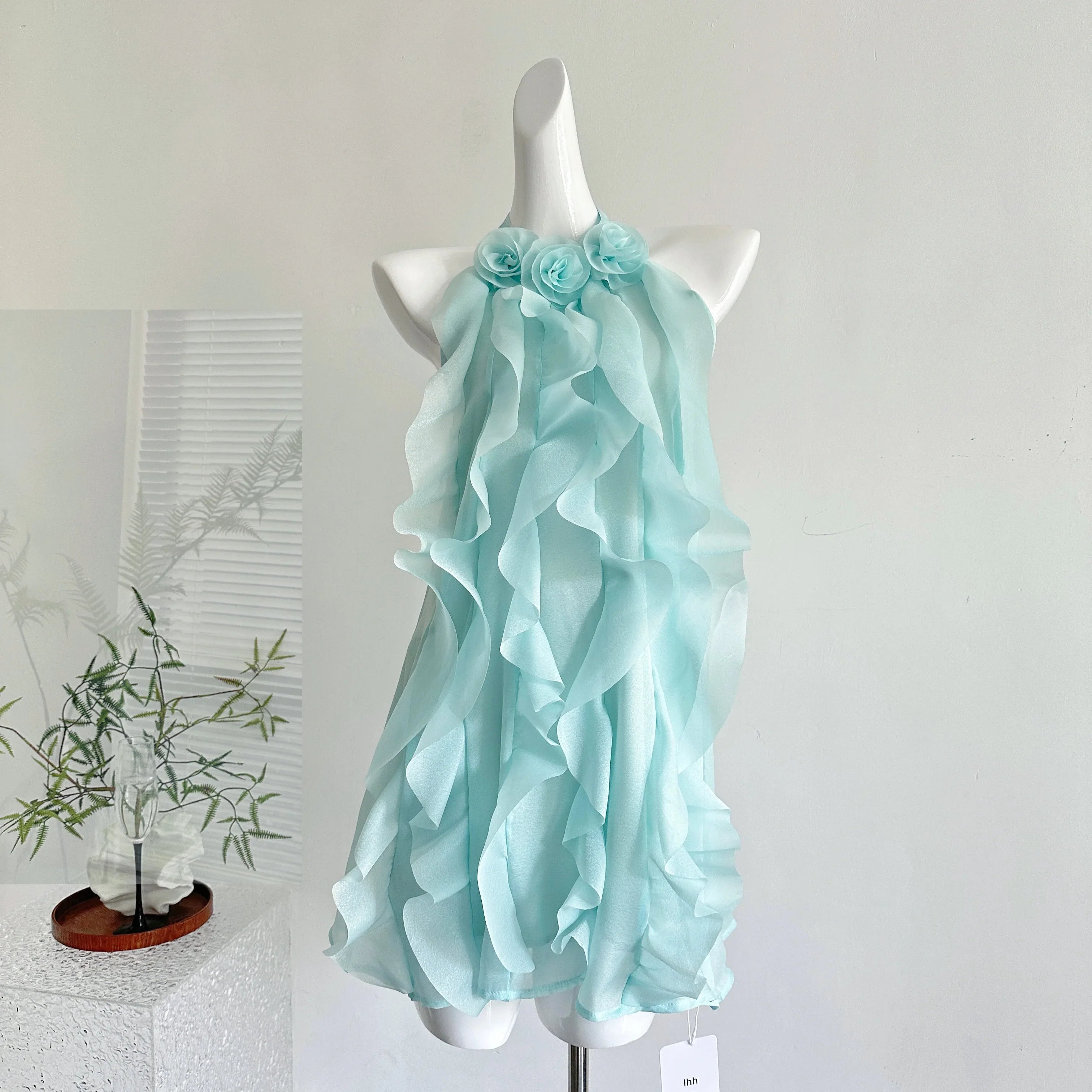 Women's Coquette Ruffle Dress Mini Chiffon Frock Design One-Piece Cute Sleeveless