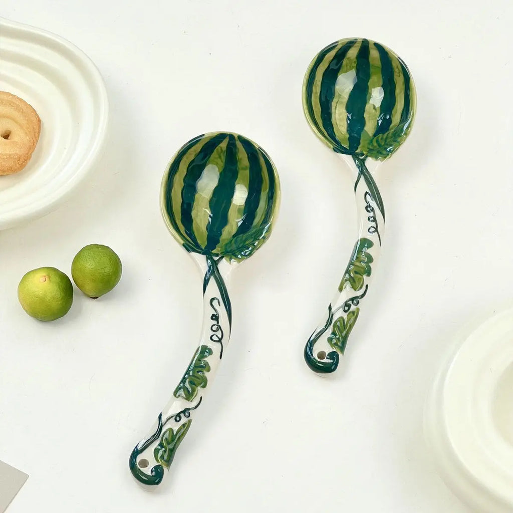 Strawberry Ceramic Spoon, Watermelon Panda Underglaze Household Cute Long Handle Children Eat Dessert Spoons Tableware