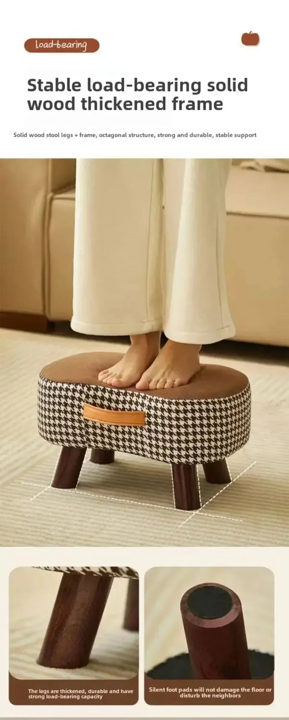 Curved Footstool with Handle Convenient To MoveSofa Small Stool