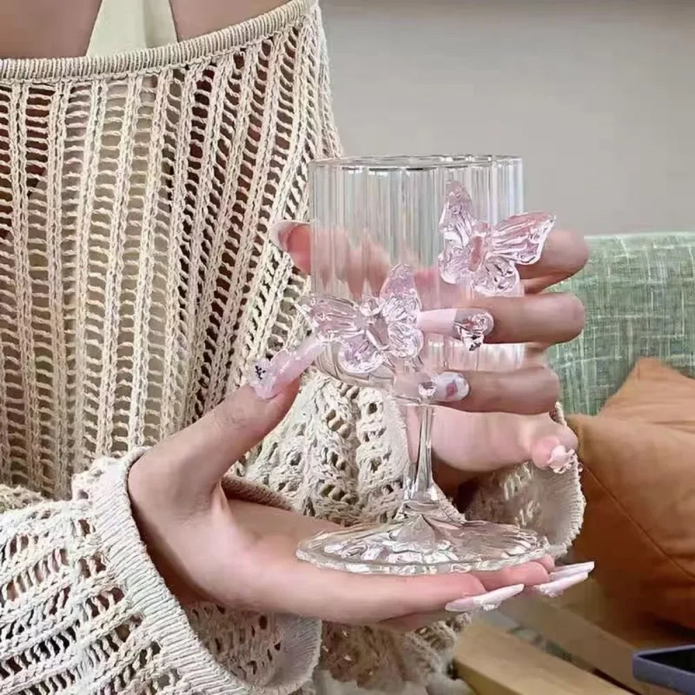 Original High Legged Glass Cup Butterfly Glassware Aesthetic Cup
