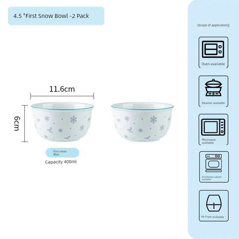 Ceramic Underglaze Color Bowl and Dish Tableware for One Person Bowl Spoon Bowl and Chopsticks