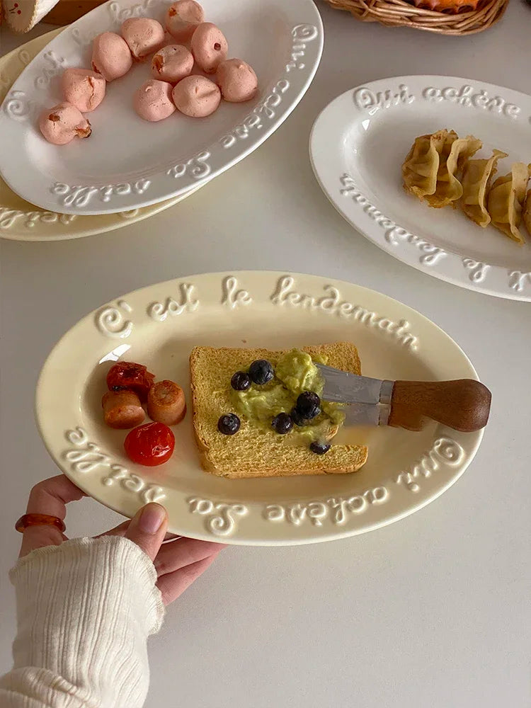 Ceramic Dessert Plate with Letter, Fruit Salad Plates, Afternoon Tea Cake Dishes