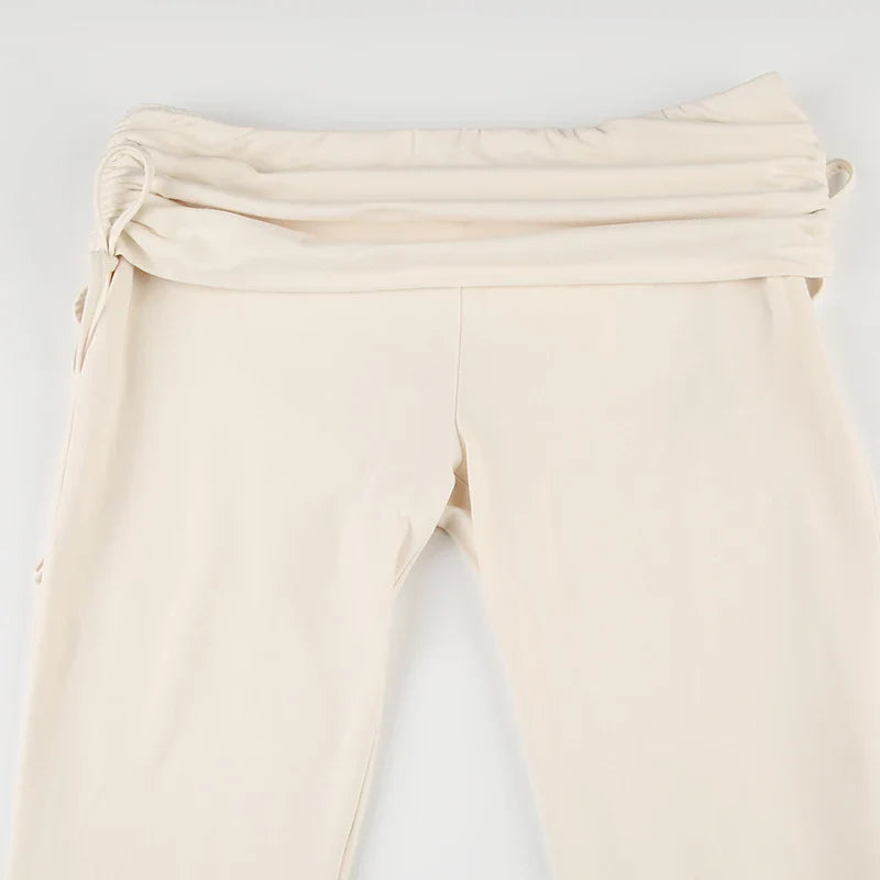 Casual Solid Drawstring Patchwork Pants Slim Low-Waisted Flare Pants Women - Spring Summer Fashion Ladies Streetwear