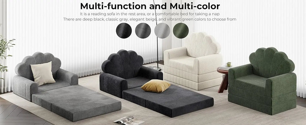 Folding Sofa Bed, Convertible Sleeper Chair Bed with Armrest/Back Support, Comfy Floor Sofa Futon Couch Lounge Foldable Mattress