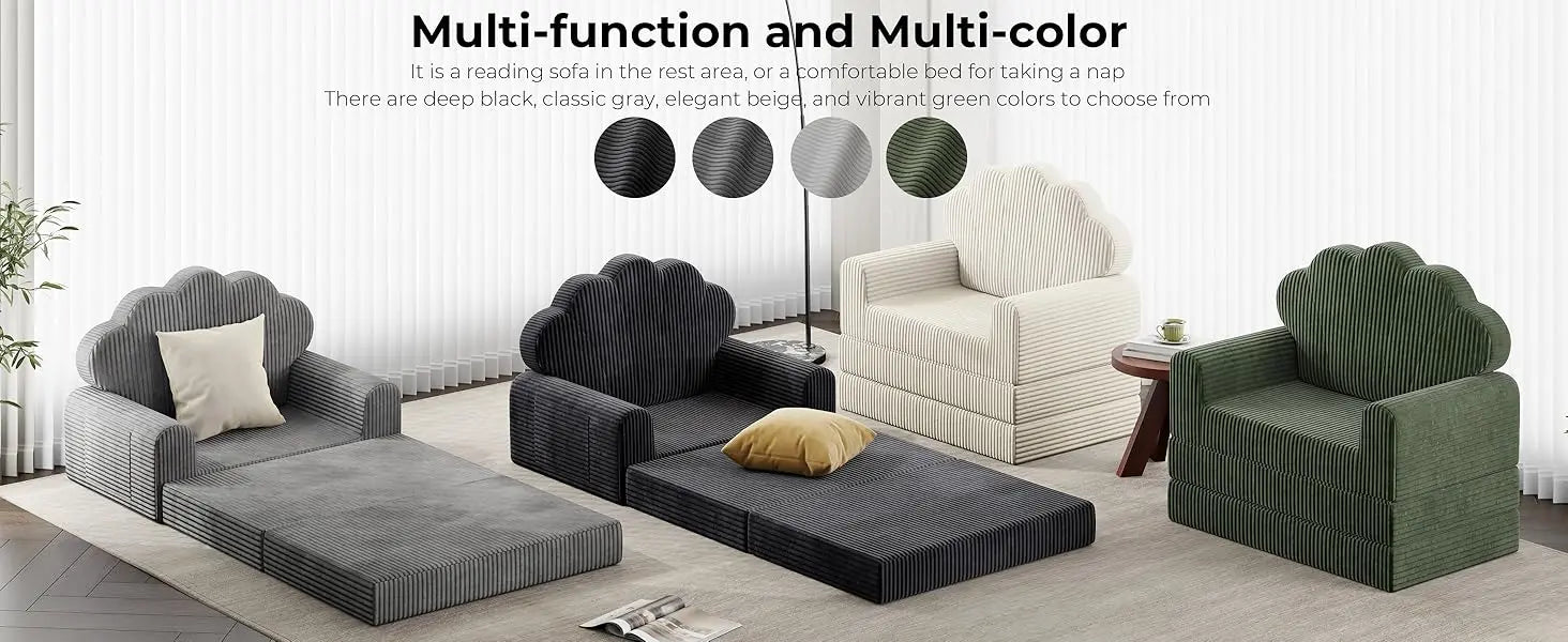 Folding Sofa Bed, Convertible Sleeper Chair Bed with Armrest/Back Support, Comfy Floor Sofa Futon Couch Lounge Foldable Mattress