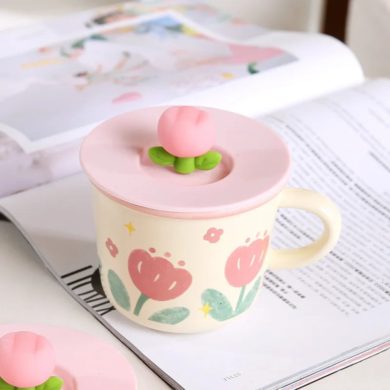 High Appearance Level Cute Style Tulip Flower Cups, Ceramic Mugs