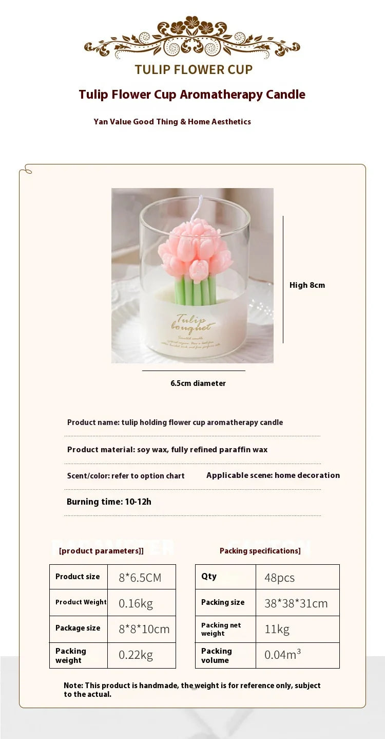 Lover's Handmade Flower Shaped Soy Wax Scented Candle Fruity Fragrance for Atmosphere & Gift Box Tulip & Fruit Pattern