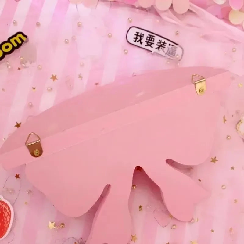 Wooden Decorative Shelves Girls' Room Organizer Holder Wall Shelf Decor Frame Bows Decoration  Wooden Storage Rack