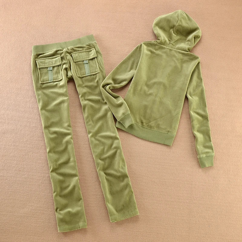Solid Color Velvet Tracksuit For Women Two Piece Spring Women's Sweatshirt and Trousers Set