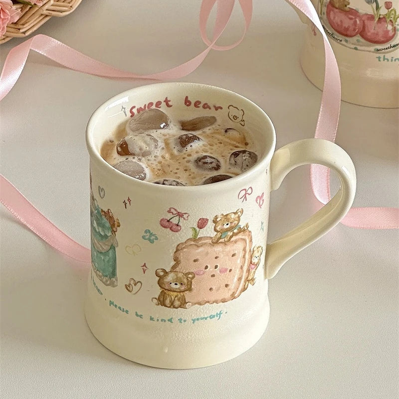 Little Bear Biscuits Ceramic Mug Cute Hand-drawn Cream Style Tea/Coffee Cup