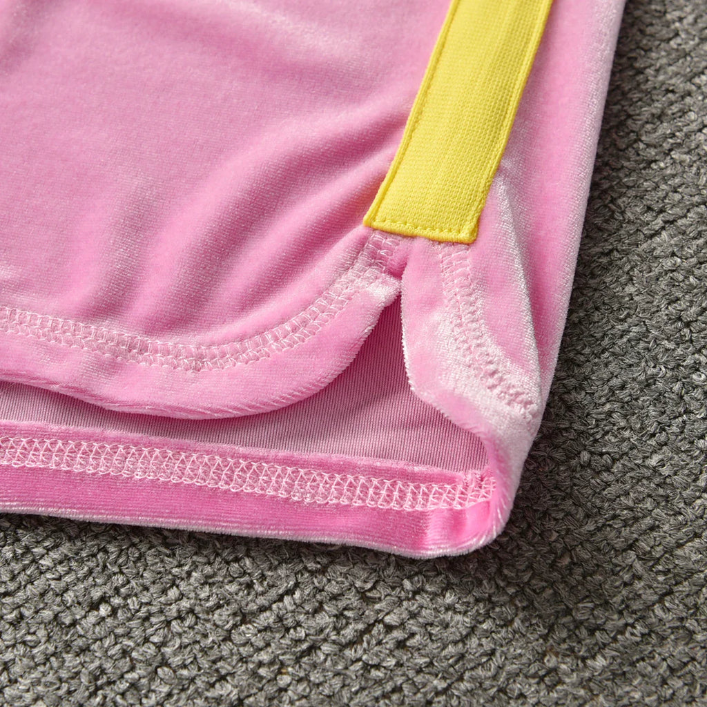 Velvet Velour Shorts Tracksuit Two Piece Sets Women Outfit Short Sleeve Top and Short Sets