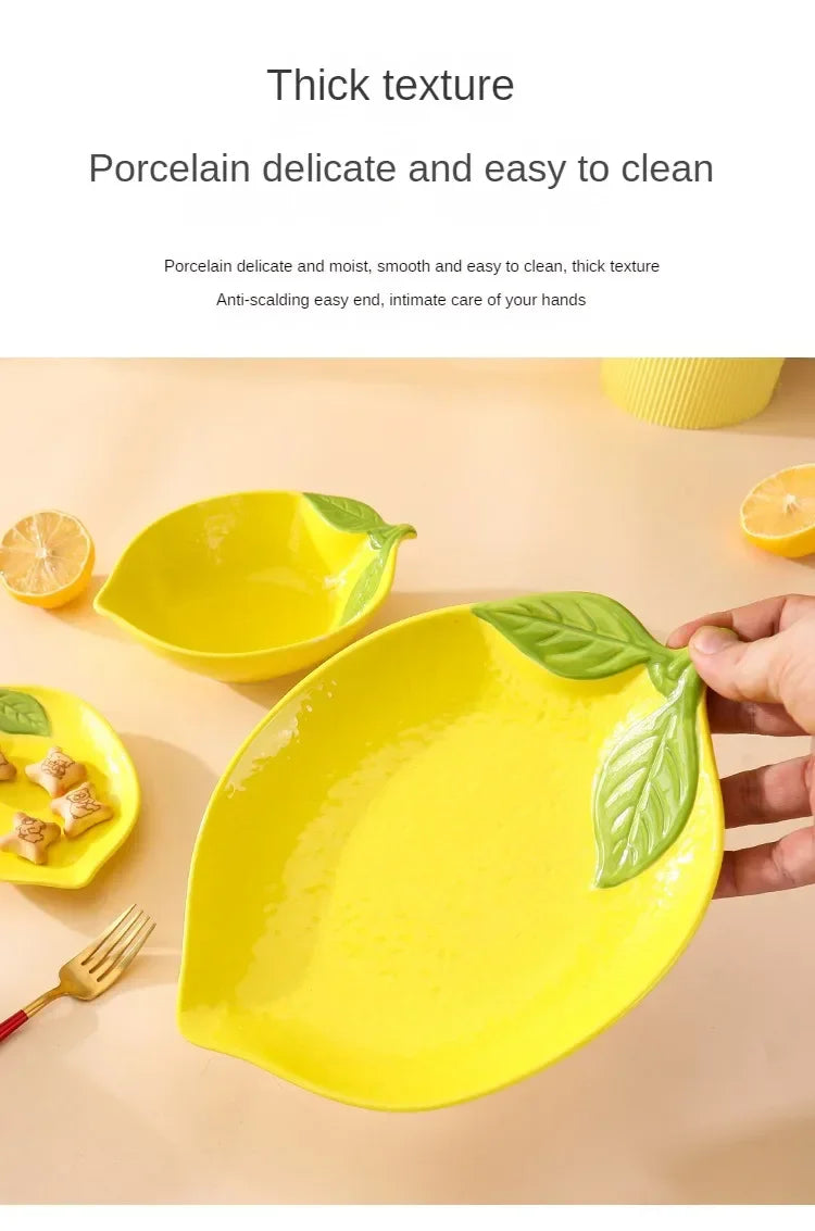 Lemon Shaped Ceramic Dinner Plate Soup Bowl - Fruit Snack Dishes Tableware