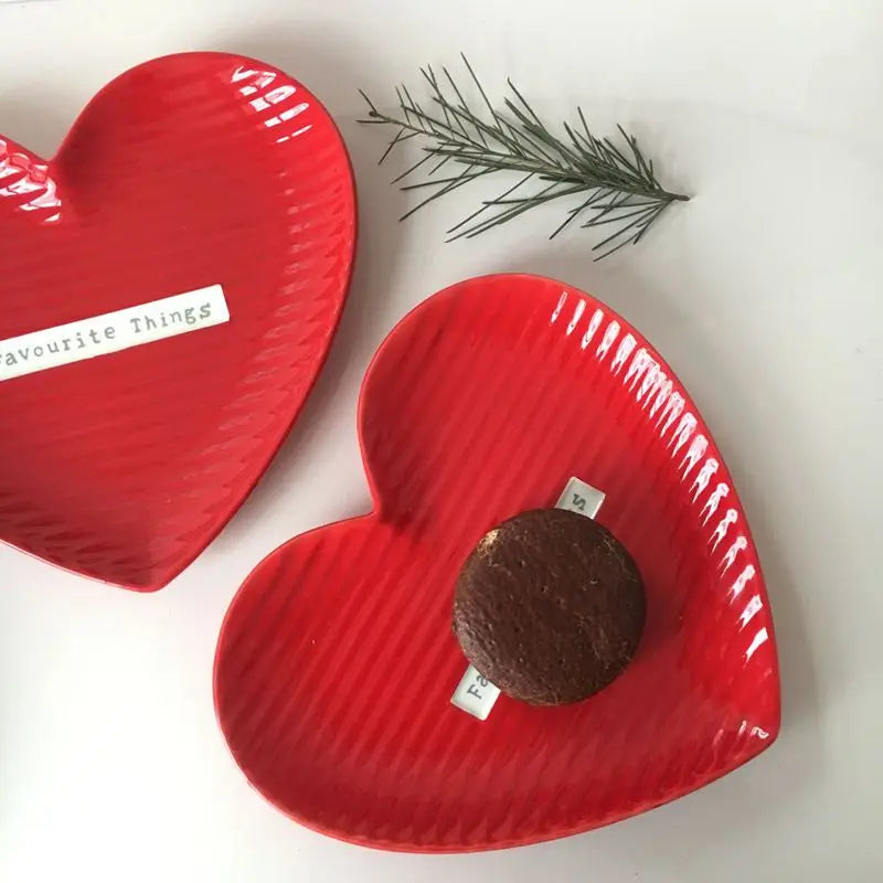 Decorative Love Shape Ceramic Dish, Breakfast Tray, Cake Dessert, Jewelry Plate, Crockery