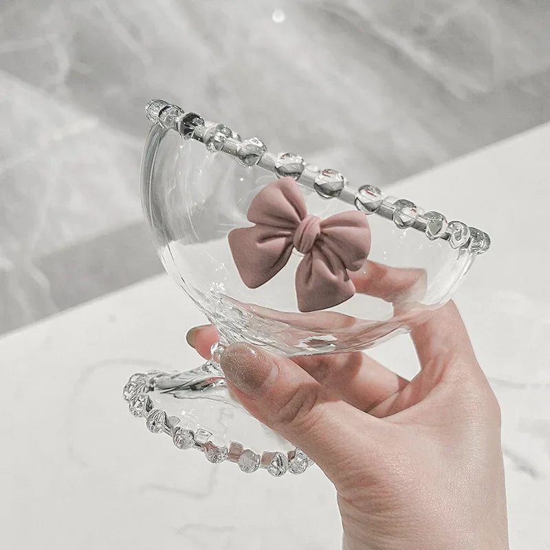Creative Bowknot Transparent Glass Cup Dessert Goblet Glass Bowl