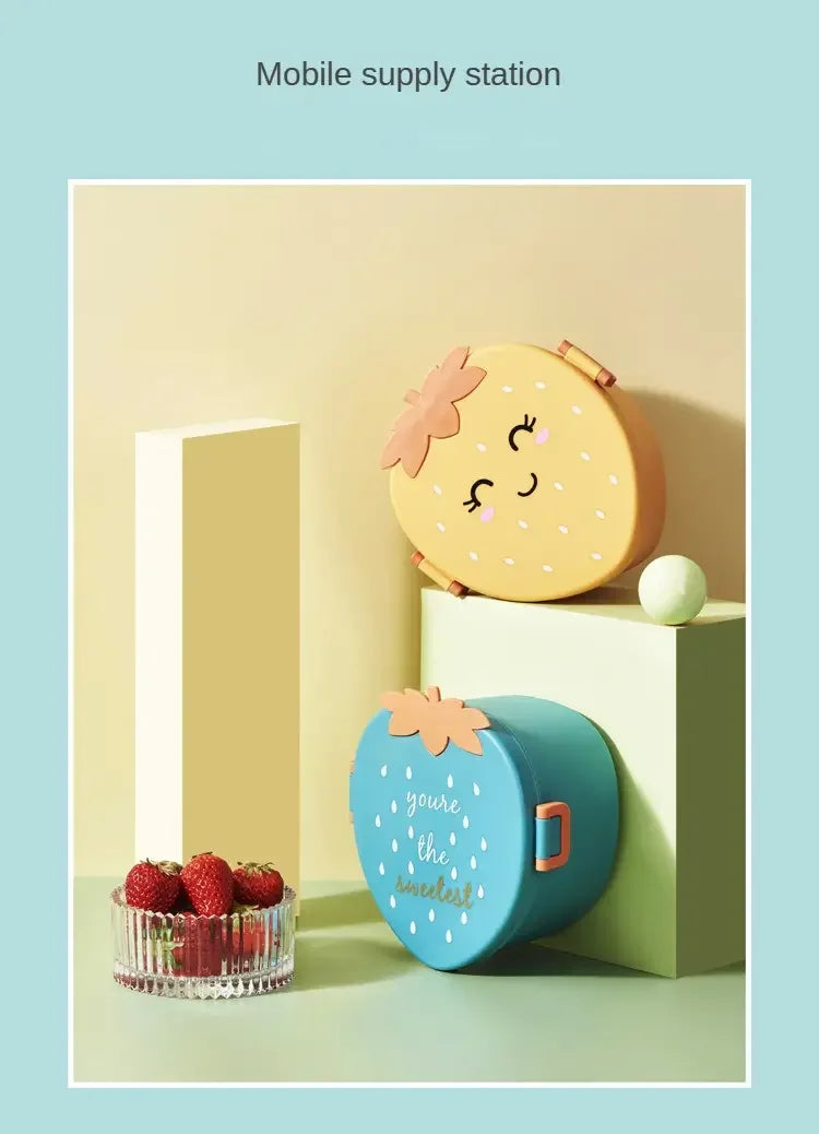 Strawberry Shape Lunch Box, 2 Layer Food Fruit Storage Bento Boxs