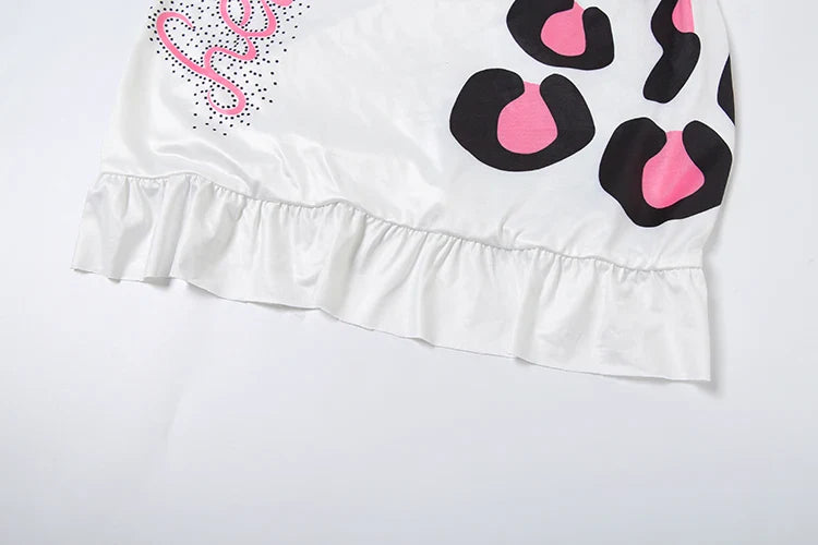 Metal Hearts Strapless Dress Women Fashion Print Sexy Cleavage Backless Skinny Peach Hip Mini Bodycon