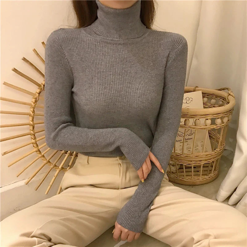 Women Fall Turtleneck Sweater Knitted Soft Pullovers Cashmere Jumpers Basic Soft Sweaters For Women Autumn Winter