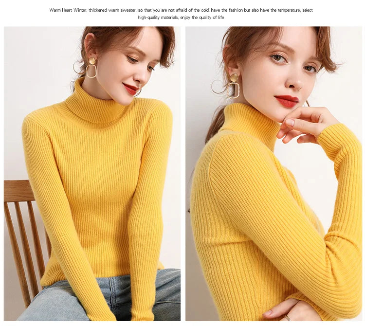 Women Fall Turtleneck Sweater Knitted Soft Pullovers Cashmere Jumpers Basic Soft Sweaters For Women Autumn Winter