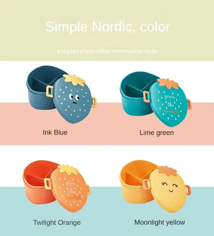 Strawberry Shape Lunch Box, 2 Layer Food Fruit Storage Bento Boxs