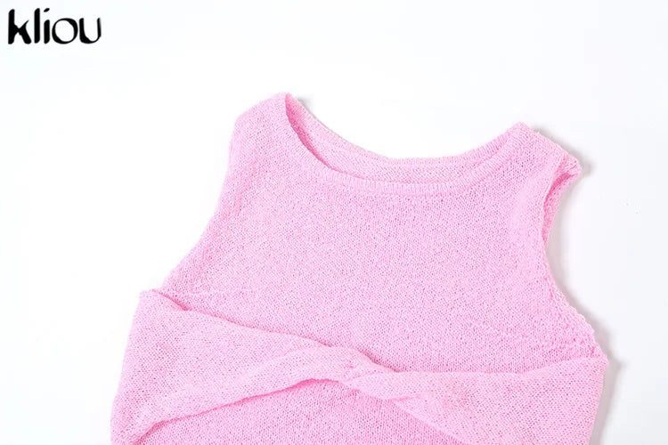 Knit Midi Pink Sweet Tanks Slim Dress