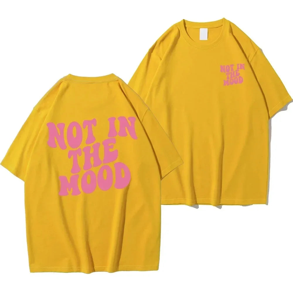 Plus-size Not In The Mood Pink Letter Print T-Shirts Women Summer Cotton Clothing O-Neck Oversized Short Sleeve Breathable