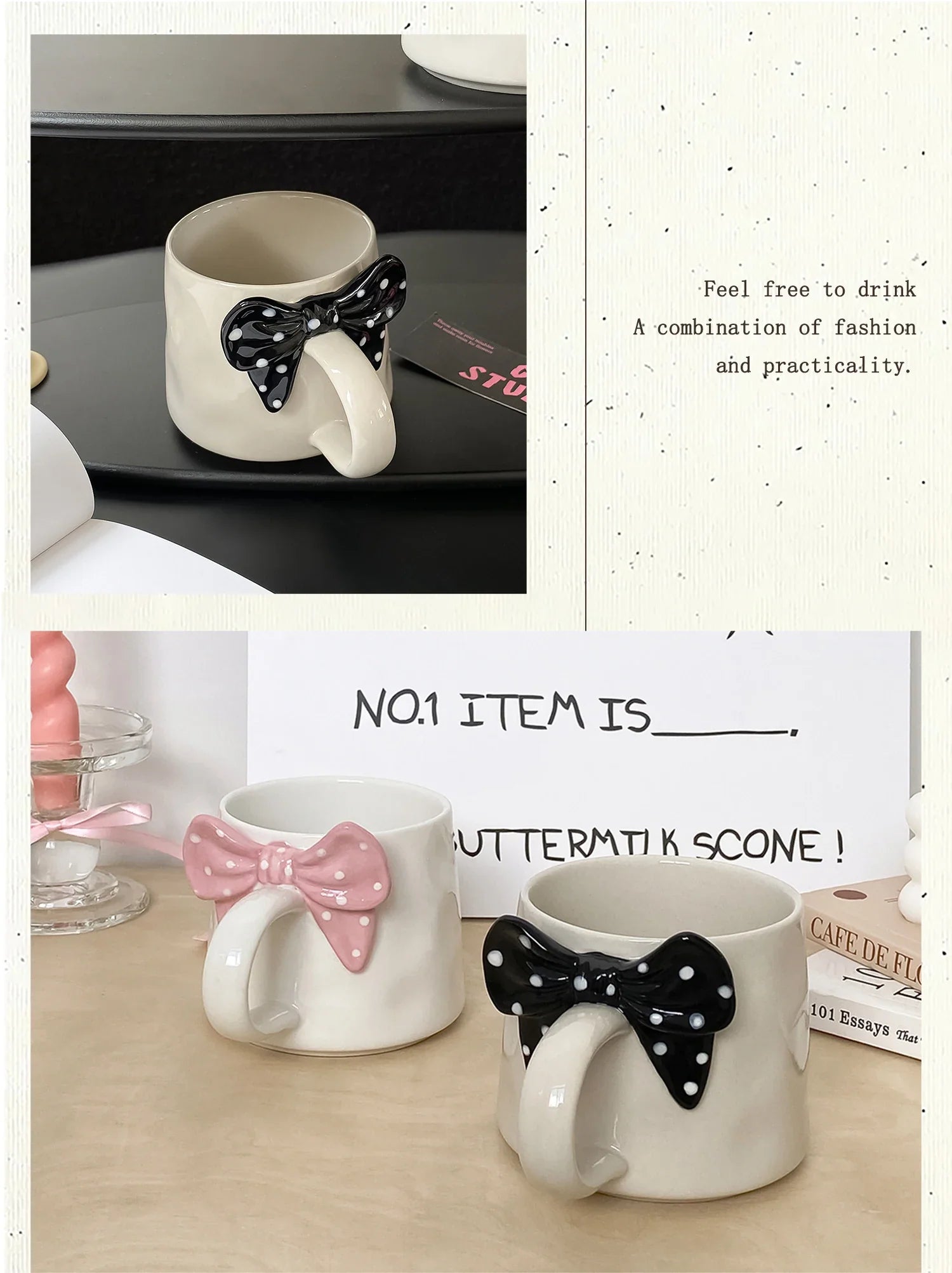 Polka Dot Creative Bow Handle Ceramic Mug