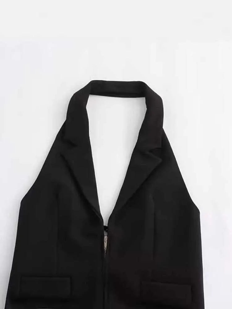 Women Sexy Backless Strapless Halter Corset Tops Side Zipper Lady Slim Camis Female Solid Chic Tops