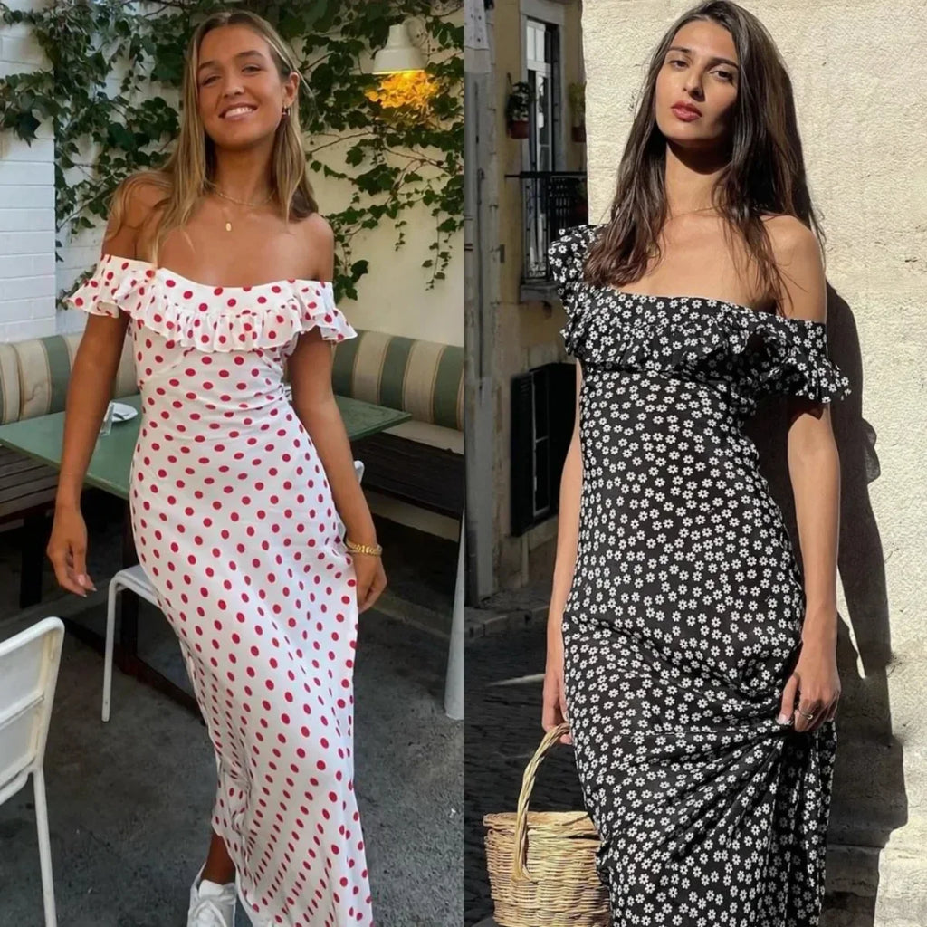 French Daisy Vintage Girl Silk Polka Dots U Neck V Back Sexy Summer Women Long Dress