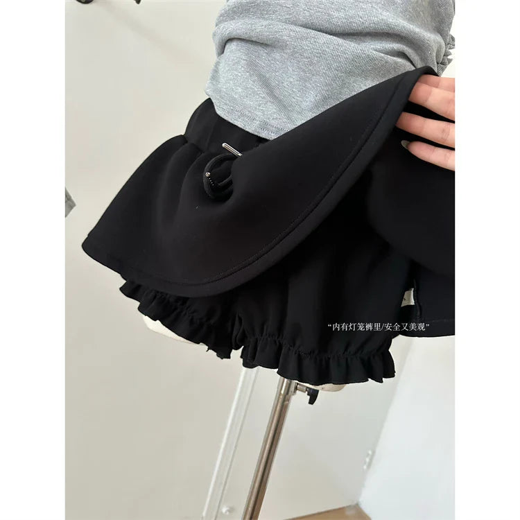 Women Preppy Elastic Waist Mini Skirt 2000s Coquette Design Shorts