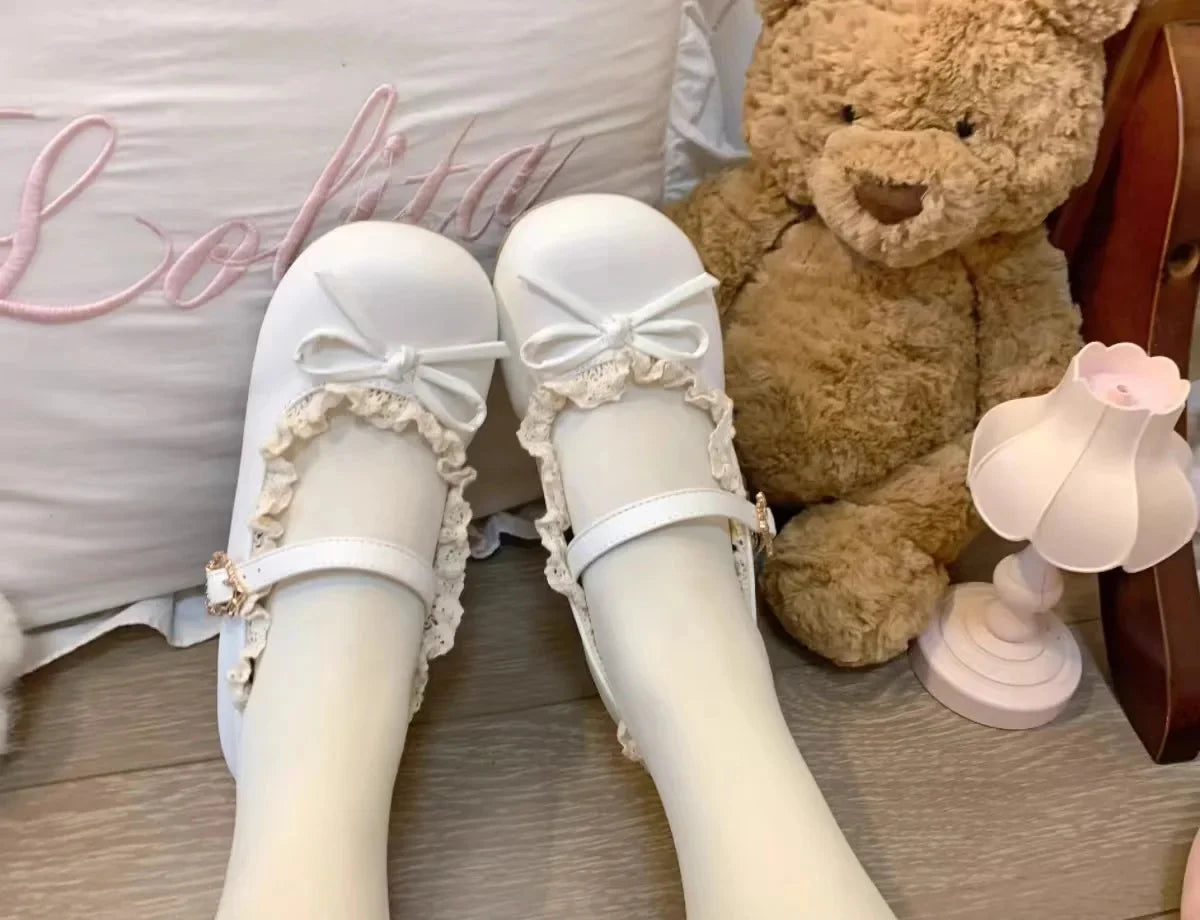 Original Lolita Flat Shoes with Butterfly Knot Soft Bottom Round Head Single Lined Women's High Heel