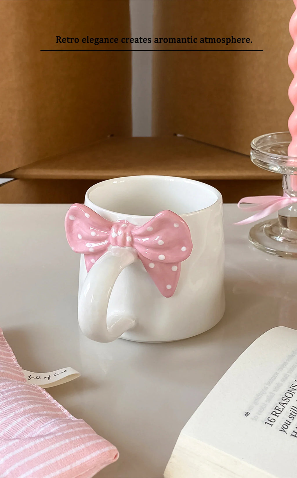 Polka Dot Creative Bow Handle Ceramic Mug