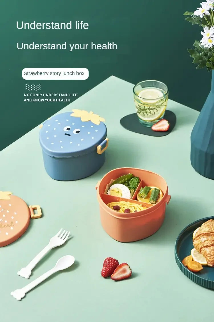 Strawberry Shape Lunch Box, 2 Layer Food Fruit Storage Bento Boxs