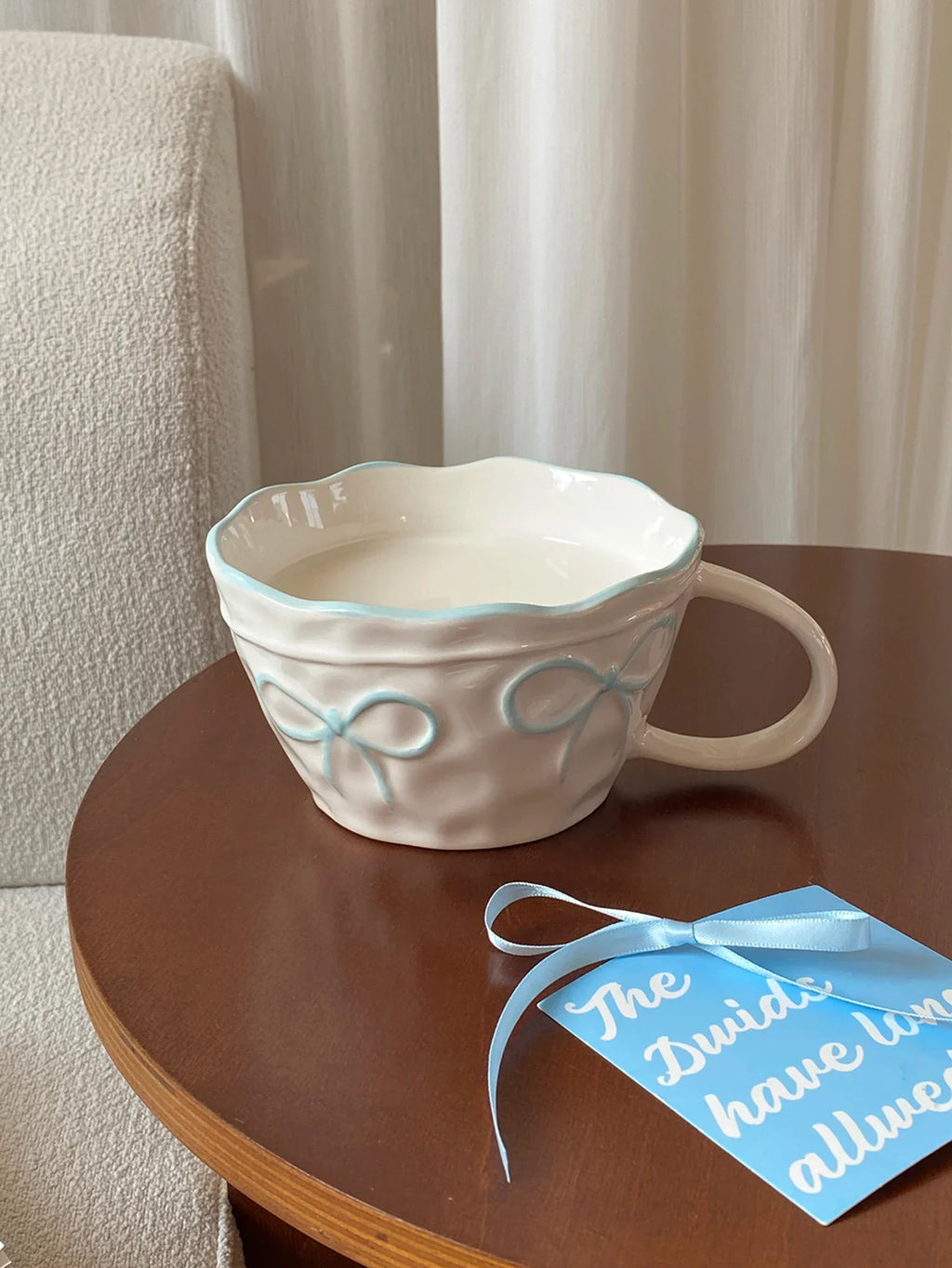 Ceramic Bow Mug, Exquisite and Simple Bow Large Capacity Couple Cup